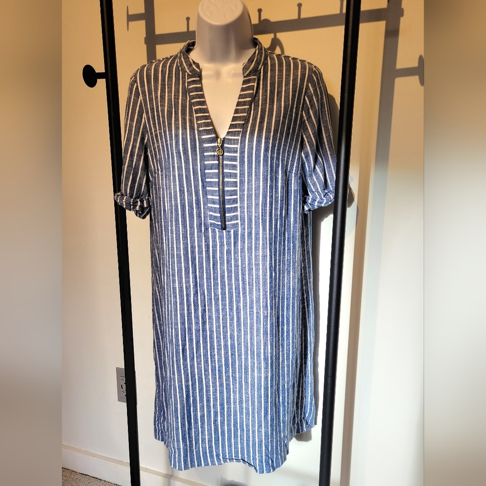 Anne Klein Blue & White Stripe Short Sleeve Mini Shift Dress